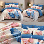 Lenjerie pat dublu 5 D DIGITAL PRINT fluturi cu elastic 5D31