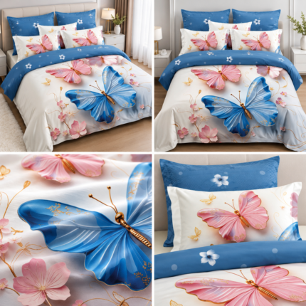 Lenjerie pat dublu 5 D DIGITAL PRINT fluturi cu elastic 5D31