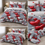 Lenjerie pat dublu 5 D DIGITAL PRINT inimi cu elastic 5D07