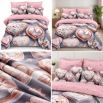 Lenjerie pat dublu 5 D DIGITAL PRINT inimi cu elastic 5D33