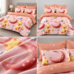Lenjerie pat dublu 5 D DIGITAL PRINT LUNA STELE cu elastic 5D30