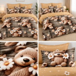 Lenjerie pat dublu 5 D DIGITAL PRINT URSULETI cu elastic 5D29