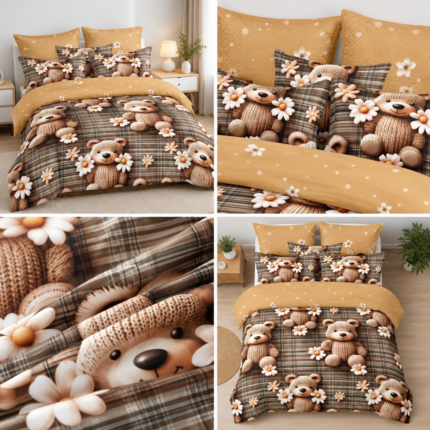 Lenjerie pat dublu 5 D DIGITAL PRINT URSULETI cu elastic 5D29