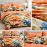 Lenjerie pat dublu cu flori 5D DIGITAL PRINT cu elastic 5D73