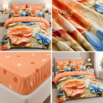 Lenjerie pat dublu cu flori 5D DIGITAL PRINT cu elastic 5D73
