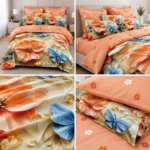 Lenjerie pat dublu cu flori 5D DIGITAL PRINT cu elastic 5D73