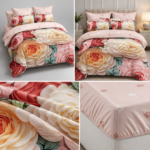 Lenjerie pat dublu cu flori 5D DIGITAL PRINT cu elastic 5D75