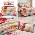 Lenjerie pat dublu cu flori 5D DIGITAL PRINT cu elastic 5D75