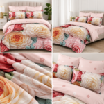 Lenjerie pat dublu cu flori 5D DIGITAL PRINT cu elastic 5D75