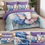 Lenjerie pat dublu cu fluturi 5 D DIGITAL PRINT cu elastic 6 piese 5D81