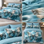 Lenjerie pat dublu cu fluturi 5 D DIGITAL PRINT cu elastic 6 piese 5D85