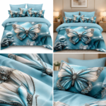 Lenjerie pat dublu cu fluturi 5 D DIGITAL PRINT cu elastic 6 piese 5D85