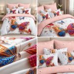 Lenjerie pat dublu cu fluturi 5D DIGITAL PRINT cu elastic 5D87