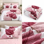 Lenjerie pat dublu cu frunze 5D DIGITAL PRINT cu elastic 5D98
