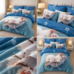 Lenjerie pat dublu cu fundite 5D DIGITAL PRINT cu elastic 5D90