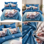 Lenjerie pat dublu cu fundite 5D DIGITAL PRINT cu elastic 5D90