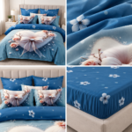 Lenjerie pat dublu cu fundite 5D DIGITAL PRINT cu elastic 5D90