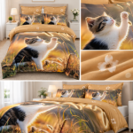 Lenjerie pat dublu cu pisici 5D DIGITAL PRINT cu elastic 5D86