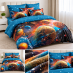 Lenjerie pat dublu cu planete 5D DIGITAL PRINT cu elastic 5D59