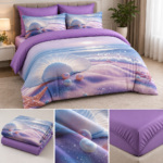 Lenjerie pat dublu cu scoici 5D DIGITAL PRINT cu elastic 5D99