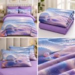 Lenjerie pat dublu cu scoici 5D DIGITAL PRINT cu elastic 5D99