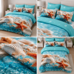 Lenjerie pat dublu cu stele de mare 5D DIGITAL PRINT cu elastic 5D97