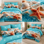 Lenjerie pat dublu cu stele de mare 5D DIGITAL PRINT cu elastic 5D97