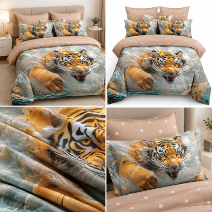 Lenjerie pat dublu cu tigru 5D DIGITAL PRINT cu elastic 5D68