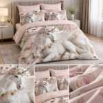 Lenjerie pat dublu cu unicorni 5D DIGITAL PRINT cu elastic 5D100