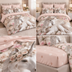 Lenjerie pat dublu cu unicorni 5D DIGITAL PRINT cu elastic 5D100