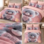 Lenjerie pat dublu cu ursuleti 5D DIGITAL PRINT cu elastic 5D95