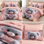 Lenjerie pat dublu cu ursuleti 5D DIGITAL PRINT cu elastic 5D95