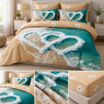 Lenjerie pat dublu cu valurile marii 5D DIGITAL PRINT cu elastic 5D101