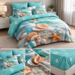 Lenjerie pat dublu custele de mare 5D DIGITAL PRINT cu elastic 5D96