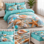Lenjerie pat dublu custele de mare 5D DIGITAL PRINT cu elastic 5D96