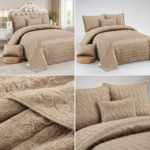 Set Cuvertura de Pat din catifea crem deschis