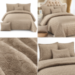 Set Cuvertura de Pat din catifea crem deschis