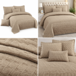 Set Cuvertura de Pat din catifea crem deschis