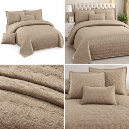 Set Cuvertura de Pat din catifea crem deschis